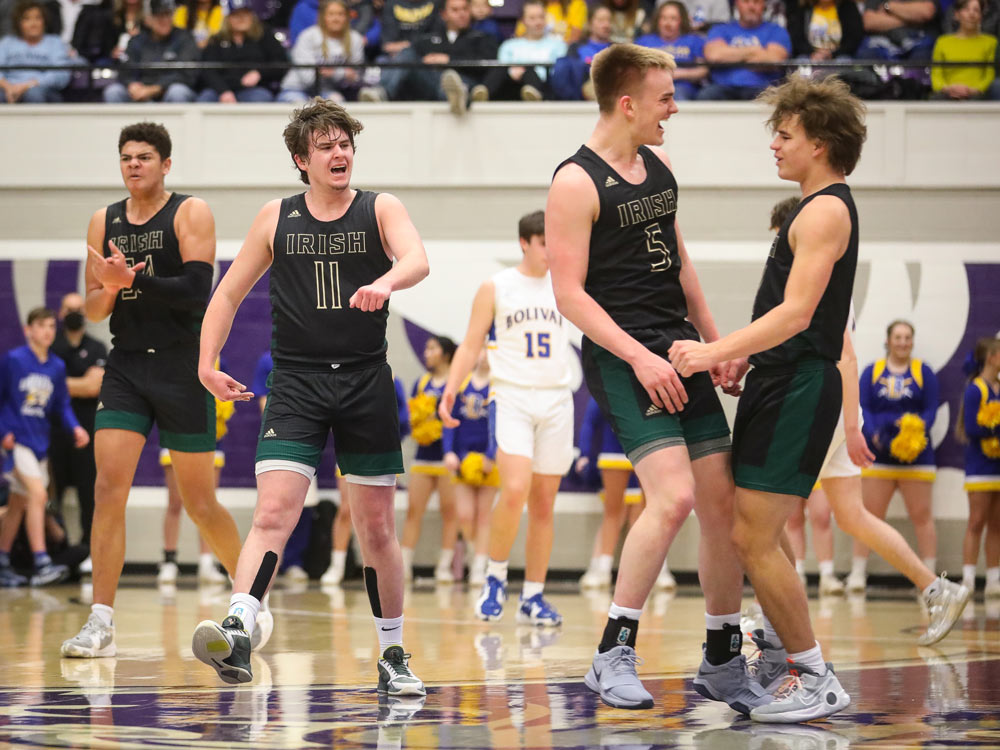 Springfield Catholic and Bolivar compete in a high school basketball game on March 12, 2022, in Bolivar, Missouri.