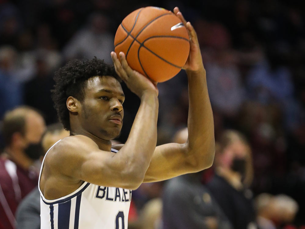 Bronny James of Sierra Canyon warms up prior to a game at the Tournament of Champions in Springfield, Missouri