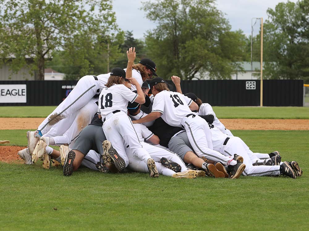 The Willard baseball team celebrates after defeating Glendale on May 29, 2021, to reach the Final Four.