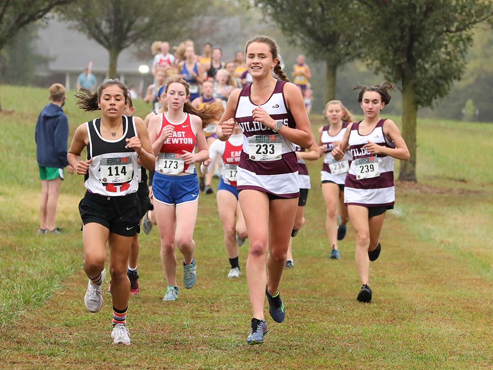 Runners participate in the Big 8 cross country championships on October 19, 2020, in Nixa, Missouri.